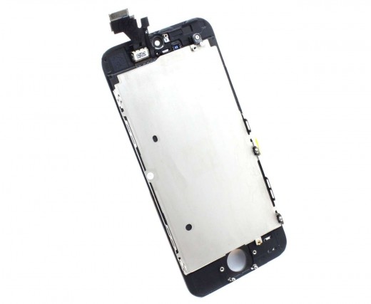 Display iPhone 5 Complet, cu tablita metalica pe spate, conector pentru amprenta si ornamente camera si casca.
