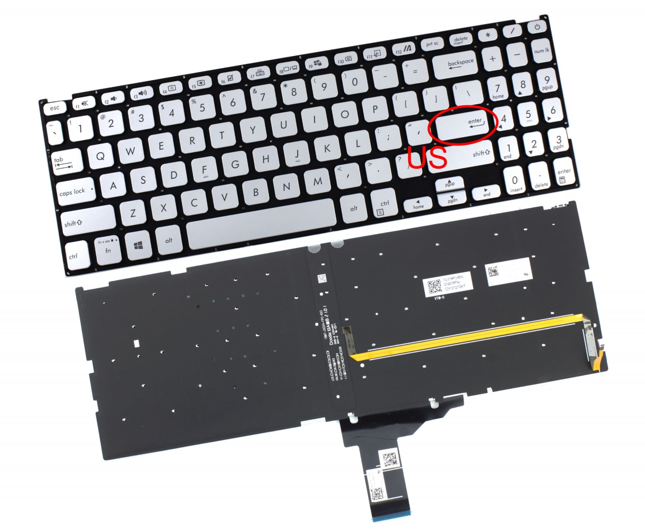 Tastatura Argintie Asus X515 iluminata layout US fara rama enter mic