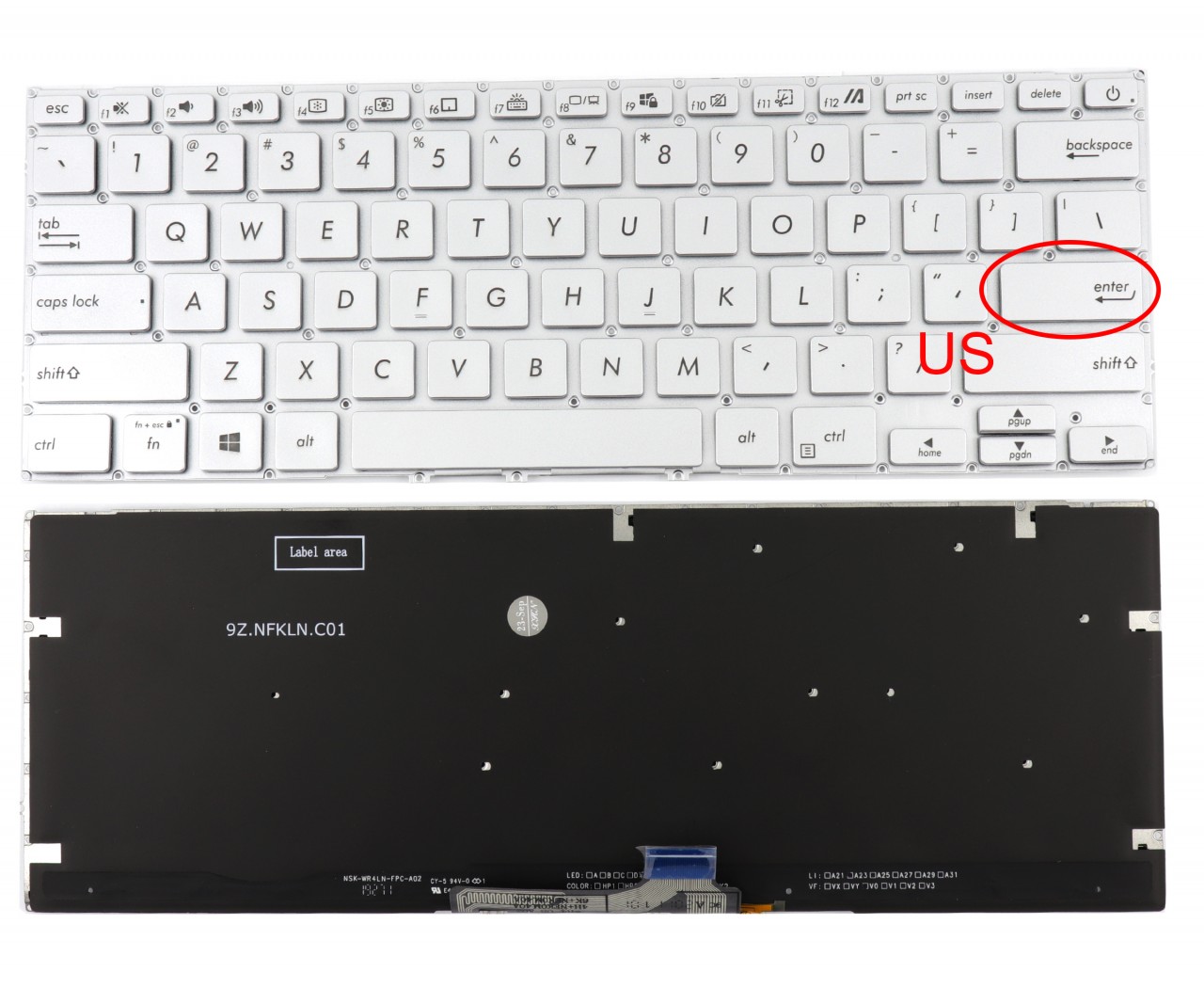 Tastatura Asus 9Z.NFKLN.C01 iluminata layout US fara rama enter mic image12