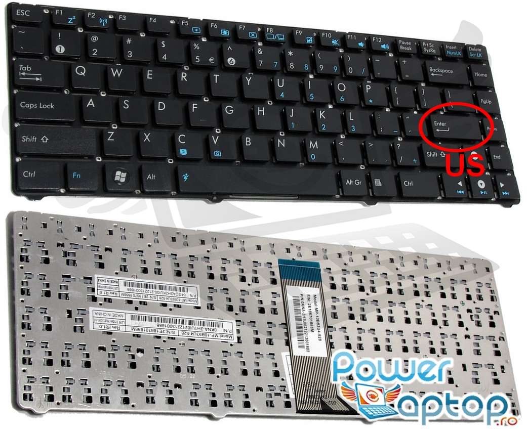 Tastatura Asus Eee PC 1215BT layout US fara rama enter mic