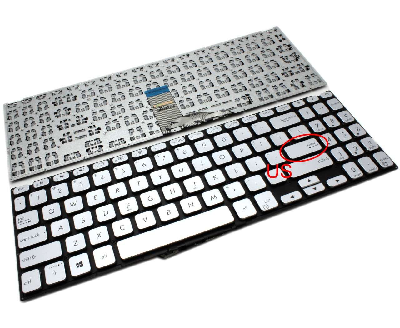 Tastatura Argintie Asus VivoBook X512 layout US fara rama enter mic