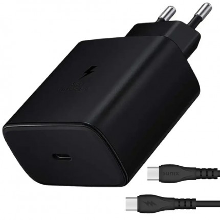 Incarcator USB-C 45W PD Super Fast Charge Sunix Budget cu cablu USB-C inclus Negru S50T01 compatibil Samsung Huawei Xiaomi iPhone Honor