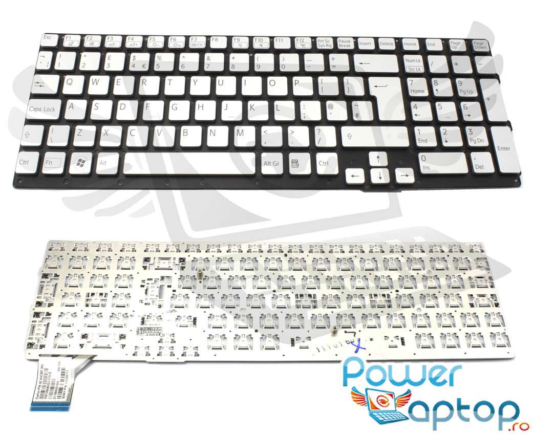 Tastatura argintie Sony Vaio VPCSE series layout UK fara rama enter mare imagine powerlaptop.ro 2021