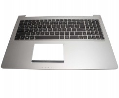 Tastatura Asus 0KNB0-6624US00 neagra cu Palmrest argintiu iluminata backlit. Keyboard Asus 0KNB0-6624US00 neagra cu Palmrest argintiu. Tastaturi laptop Asus 0KNB0-6624US00 neagra cu Palmrest argintiu. Tastatura notebook Asus 0KNB0-6624US00 neagra cu Palmrest argintiu