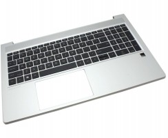 Tastatura HP V195346DS1 Neagra cu Palmrest Argintiu si Orificiu Amprenta iluminata backlit. Keyboard HP V195346DS1 Neagra cu Palmrest Argintiu si Orificiu Amprenta. Tastaturi laptop HP V195346DS1 Neagra cu Palmrest Argintiu si Orificiu Amprenta. Tastatura notebook HP V195346DS1 Neagra cu Palmrest Argintiu si Orificiu Amprenta