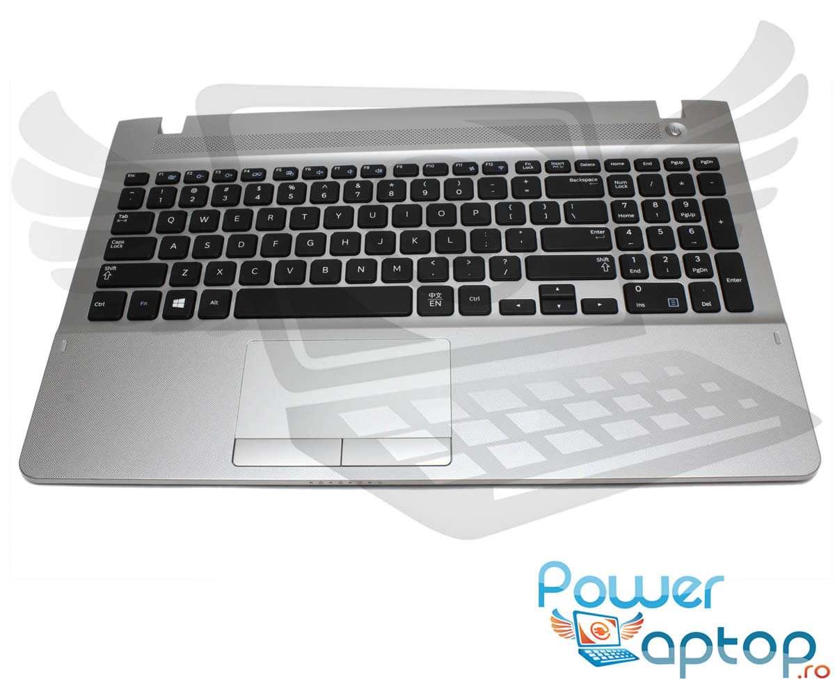 Tastatura Samsung NP270E5C neagra cu Palmrest argintiu si TouchPad
