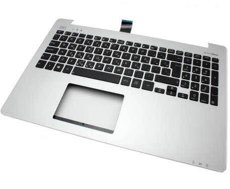 Tastatura Asus  R553LN neagra cu Palmrest argintiu. Keyboard Asus  R553LN neagra cu Palmrest argintiu. Tastaturi laptop Asus  R553LN neagra cu Palmrest argintiu. Tastatura notebook Asus  R553LN neagra cu Palmrest argintiu