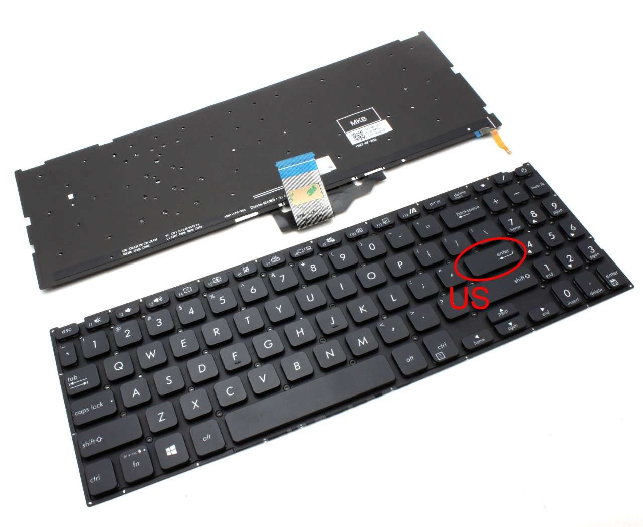 Tastatura Neagra Asus VivoBook X509 iluminata layout US fara rama enter mic
