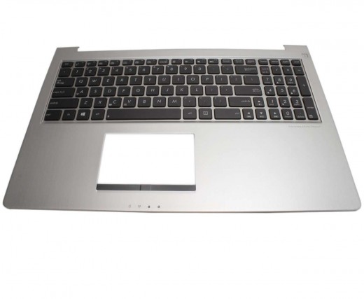 Tastatura Asus UX51VZ neagra cu Palmrest argintiu iluminata backlit. Keyboard Asus UX51VZ neagra cu Palmrest argintiu. Tastaturi laptop Asus UX51VZ neagra cu Palmrest argintiu. Tastatura notebook Asus UX51VZ neagra cu Palmrest argintiu