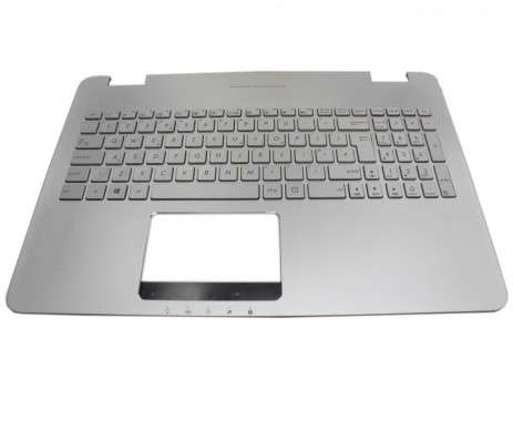 Tastatura Asus N551ZU argintie cu Palmrest argintiu iluminata backlit. Keyboard Asus N551ZU argintie cu Palmrest argintiu. Tastaturi laptop Asus N551ZU argintie cu Palmrest argintiu. Tastatura notebook Asus N551ZU argintie cu Palmrest argintiu