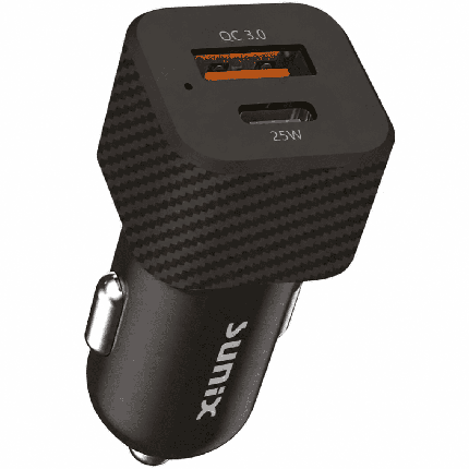 Incarcator auto USB-C 30W Dual Port USB-C USB-A Sunix Budget Negru S322A01