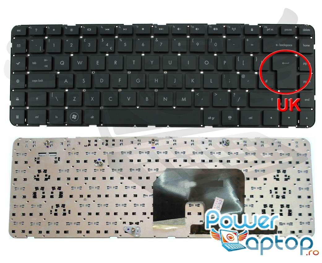 Tastatura HP 606743 001 layout UK fara rama enter mare imagine powerlaptop.ro 2021