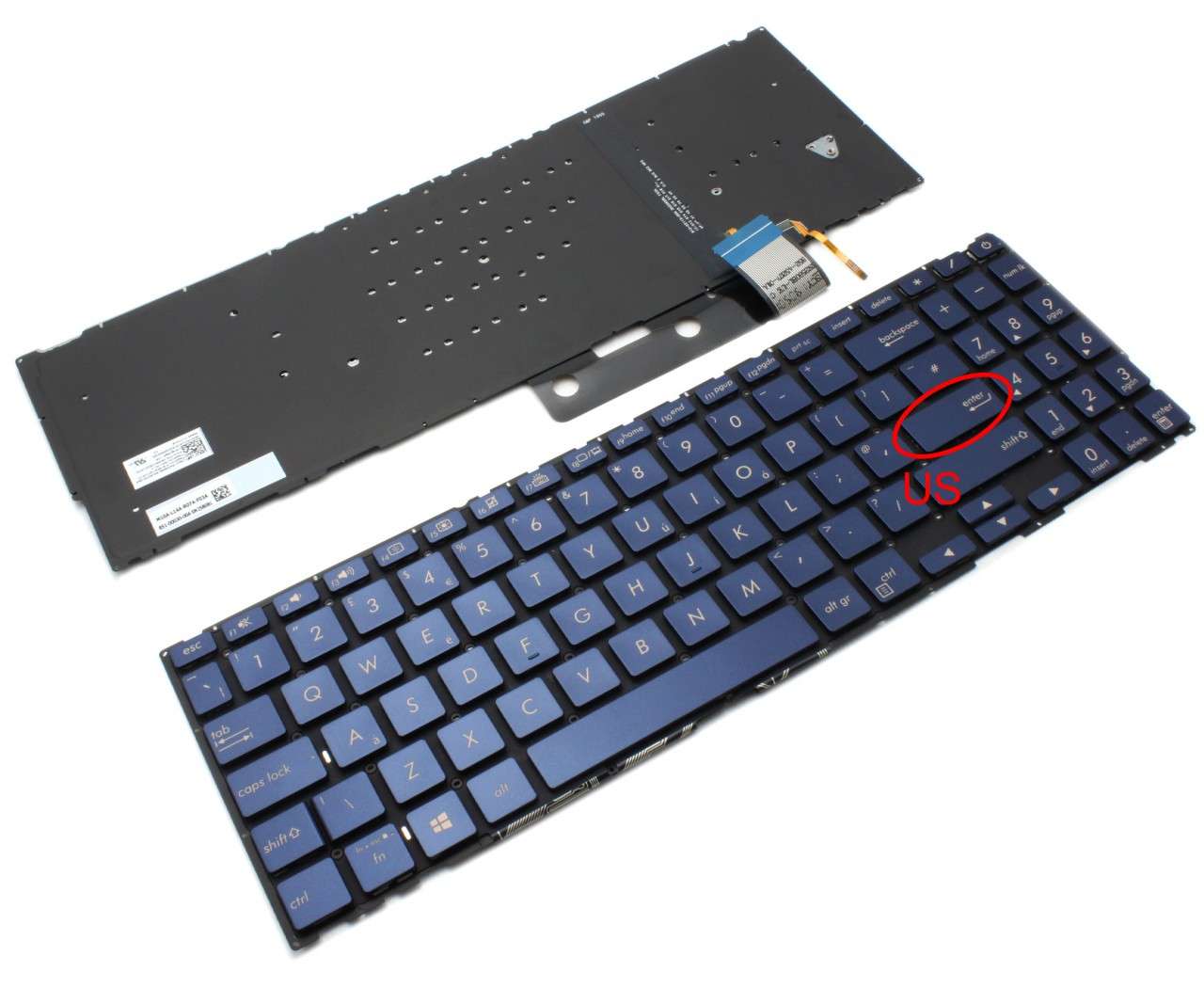 Tastatura Albastra Asus ZenBook UX534FAC iluminata layout US fara rama enter mic Albastra imagine 2022